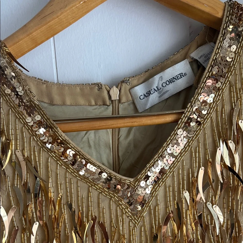 Casual Corner Gold Sequin Fringe Dress - Picture 2 of 4